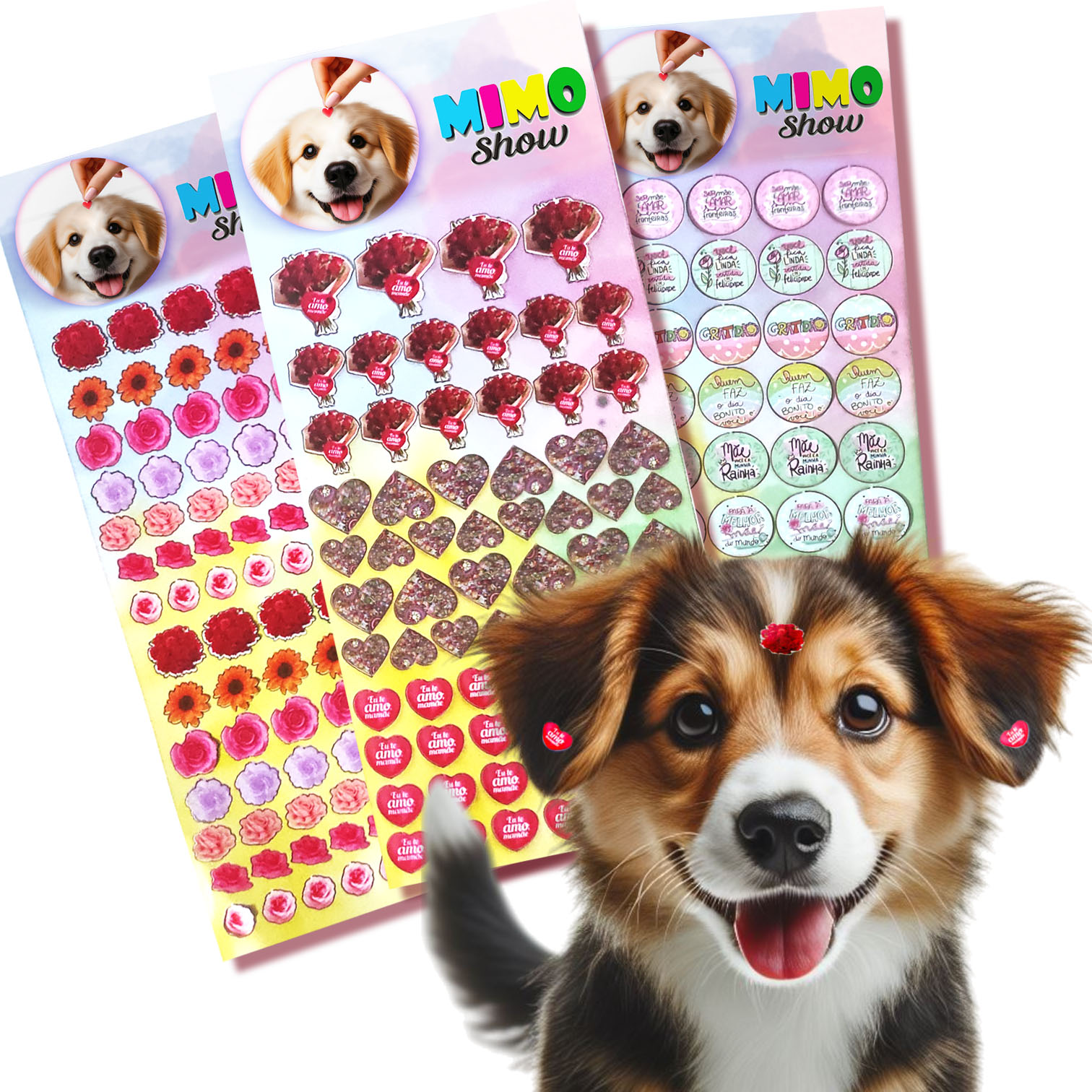 03 Cartelas Adesivos Sticker Pet Dia das Mães  Banho e Tosa