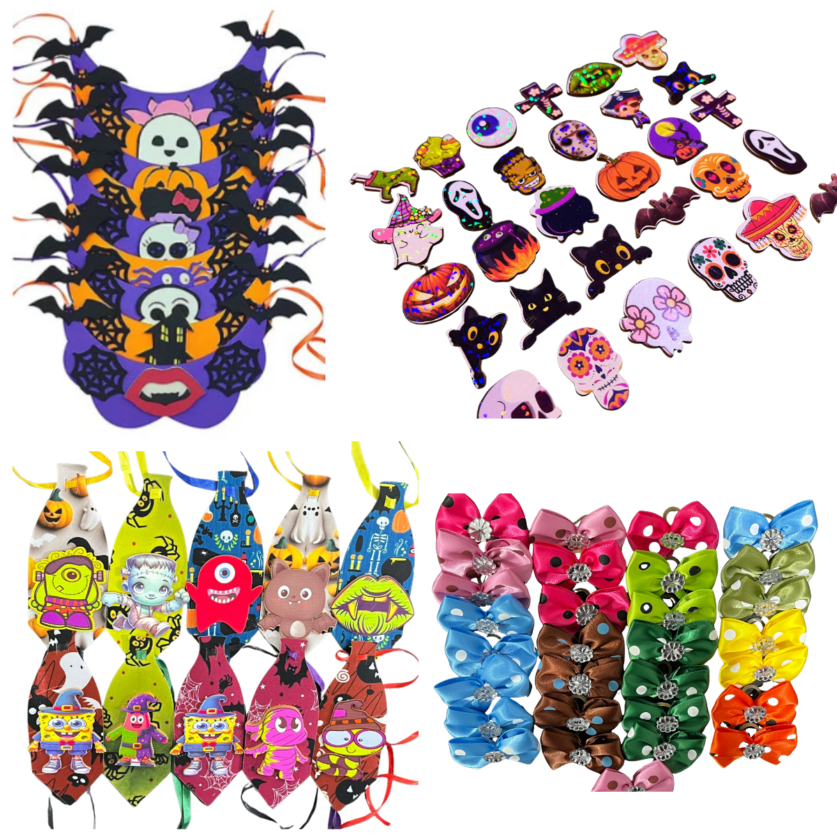 Kit Pet Halloween Gargantilhas, Gravatas e Laços