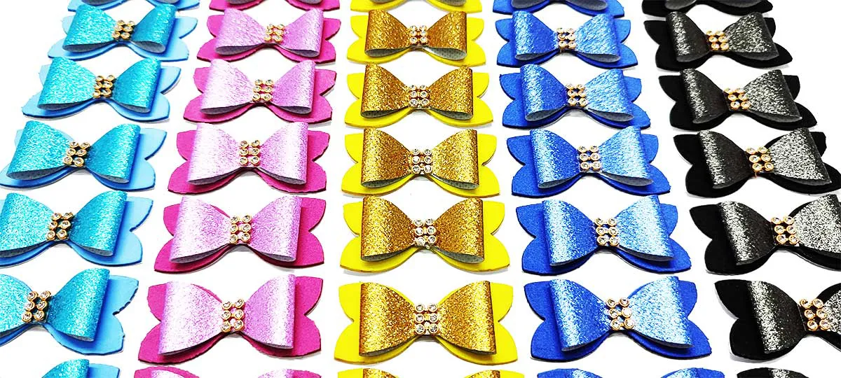 Kit50 Laços Adesivos G Glitter Pet Shop Banho Tosa Cão Gato