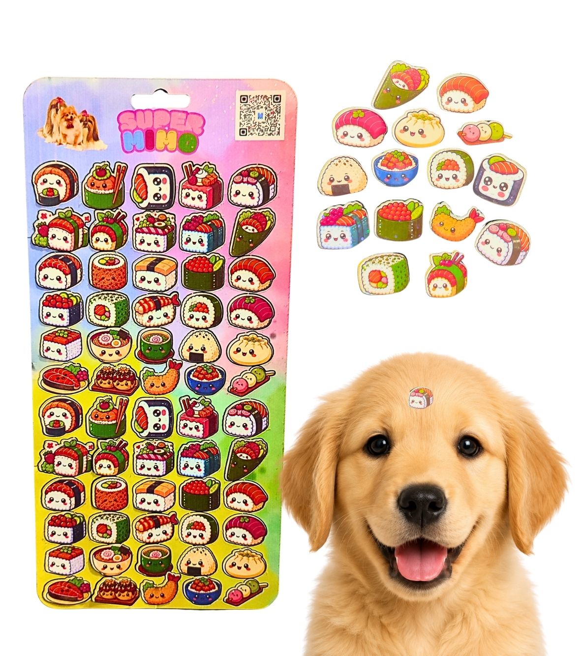 1 UN Cartela Adesiva Holográfica Pet Sushi Cão Banho e Tosa