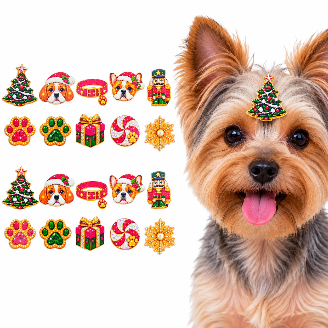 100 Adesivos Natal EVA Cão Banho Tosa Pet Shop Natal Dourado