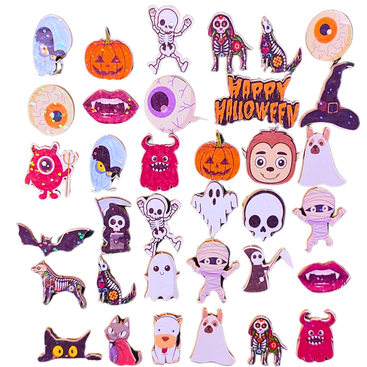 Kit50 Adesivo Olográfrico Halloween A Banho e Tosa Cãe Gato