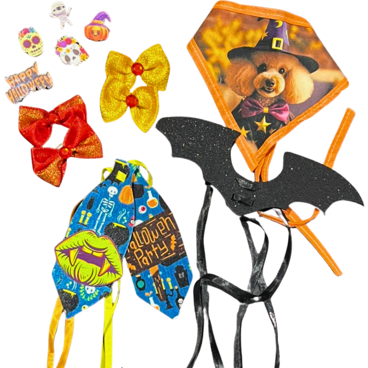 Kit Halloween Pet Completo com Adesivos e Laços