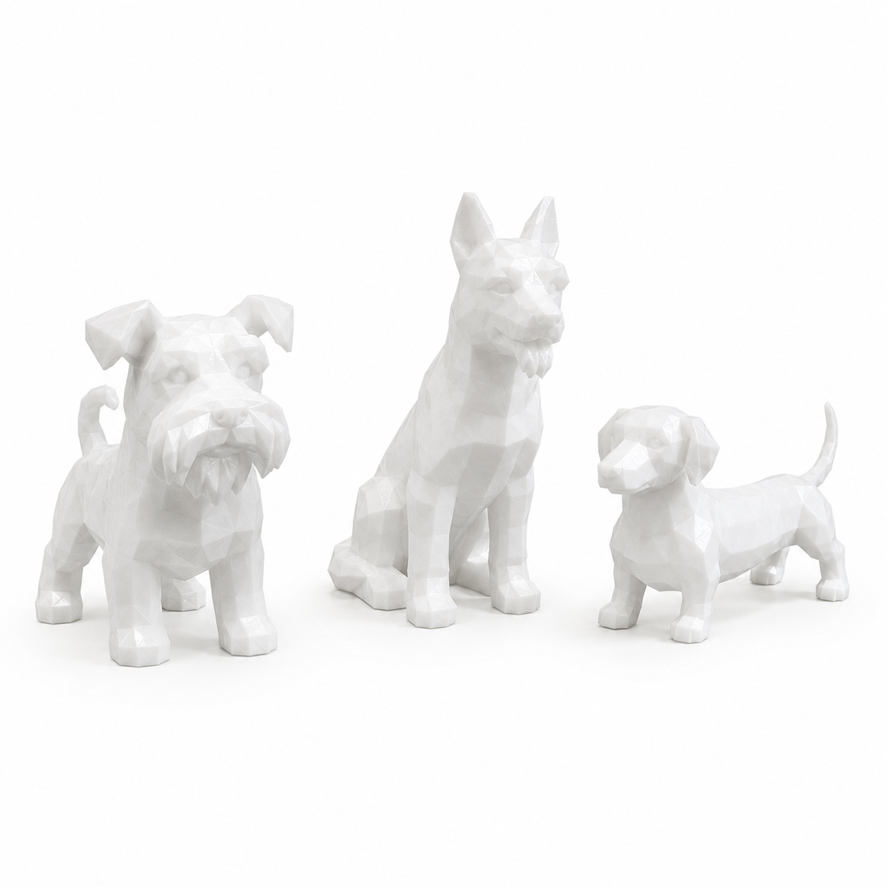 Kit 3 Cachorros Brancos - Decoração Resistente e Lisa