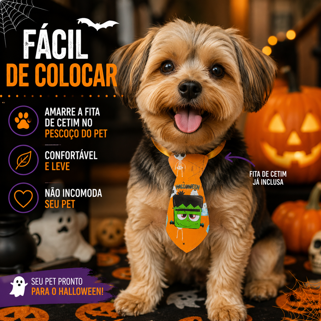 Kit 50 Gravatas Halloween G - Pet Shop Banho Tosa EVA