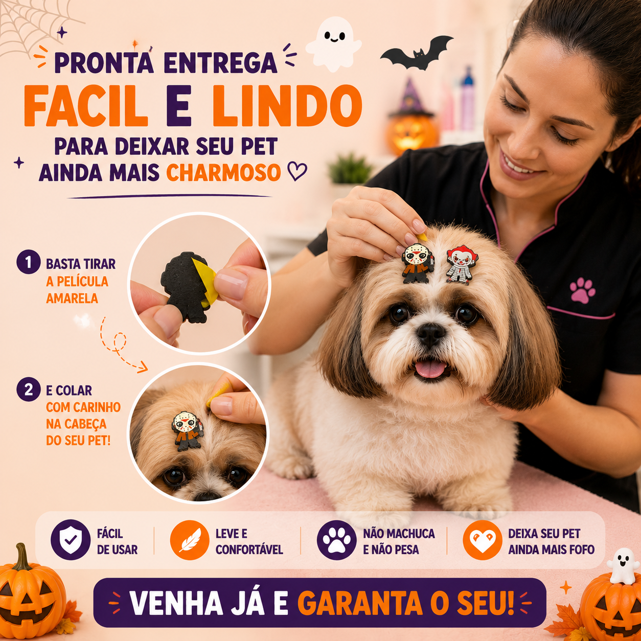 100 Adesivos EVA Medo Halloween Pet Shop Cão Banho e Tosa