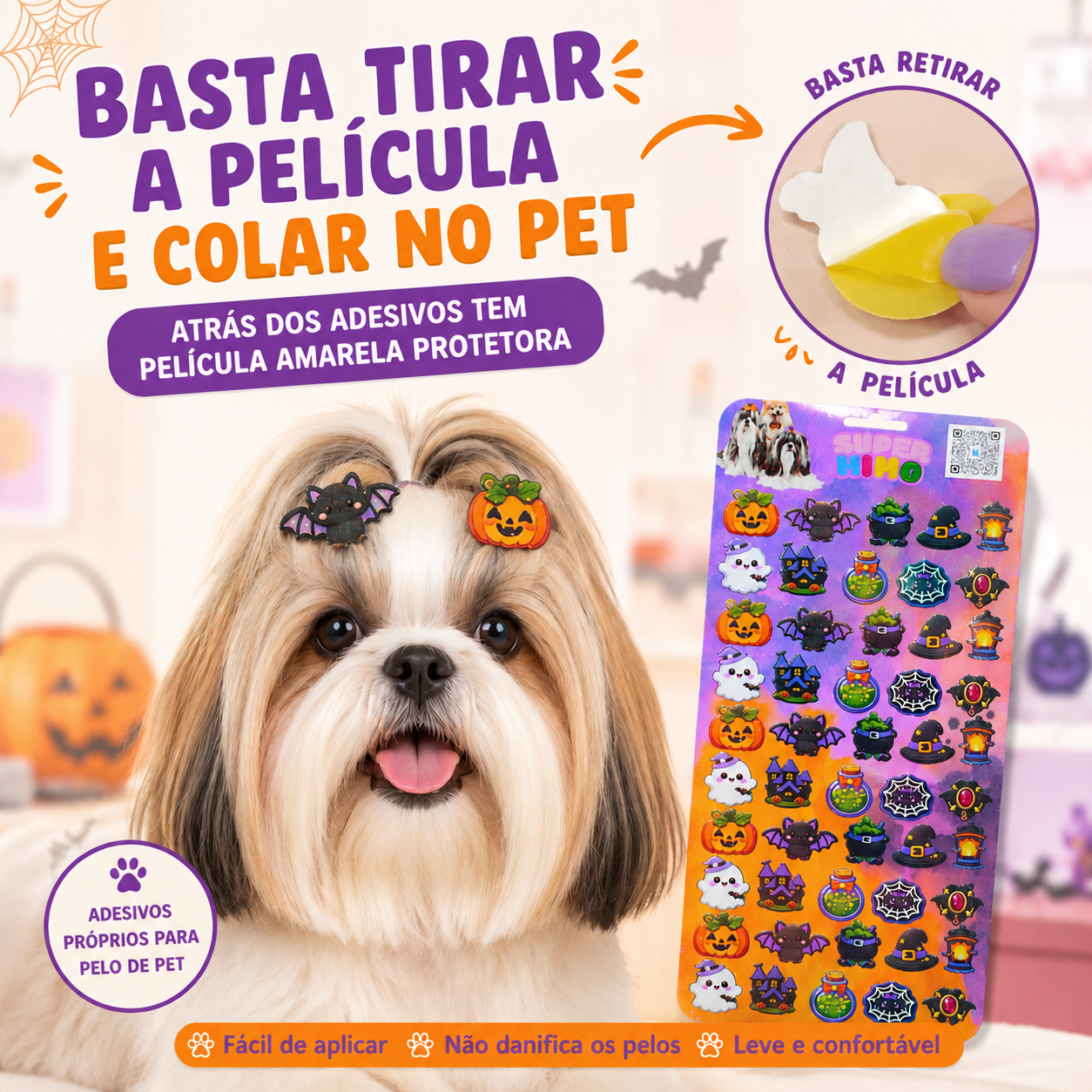 1un Cartela Doce Halloween Adesivo EVA Pet Banho e Tosa Cães