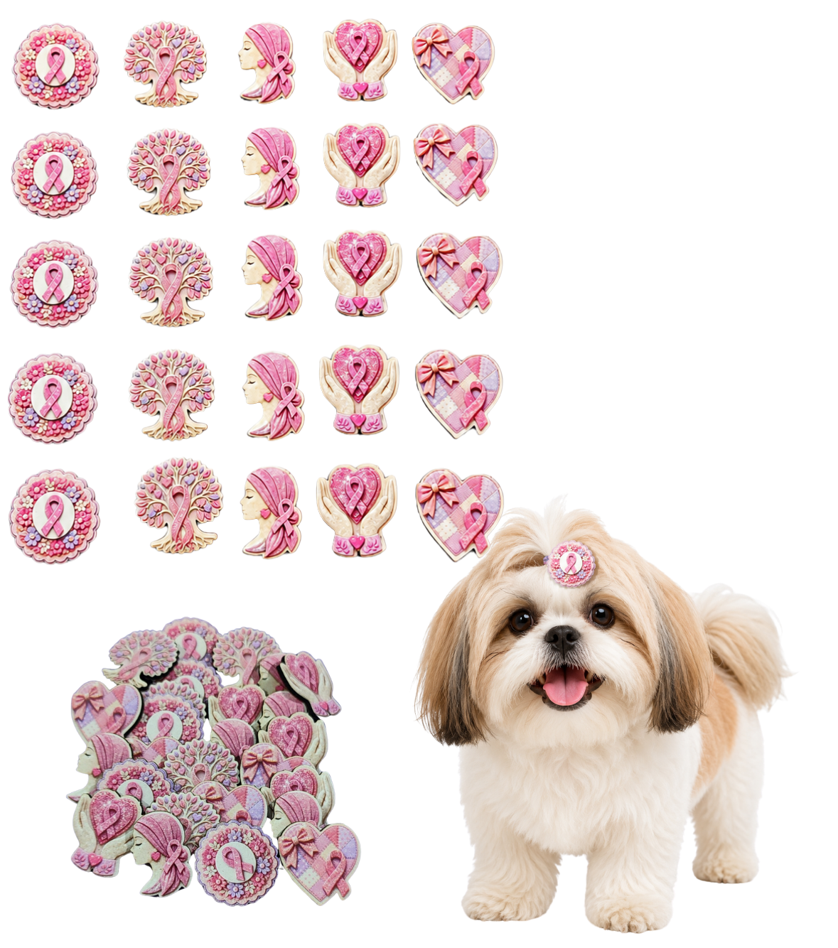 50 Adesivos EVA Outubro Rosa União Pet Shop Cão Banho e Tosa