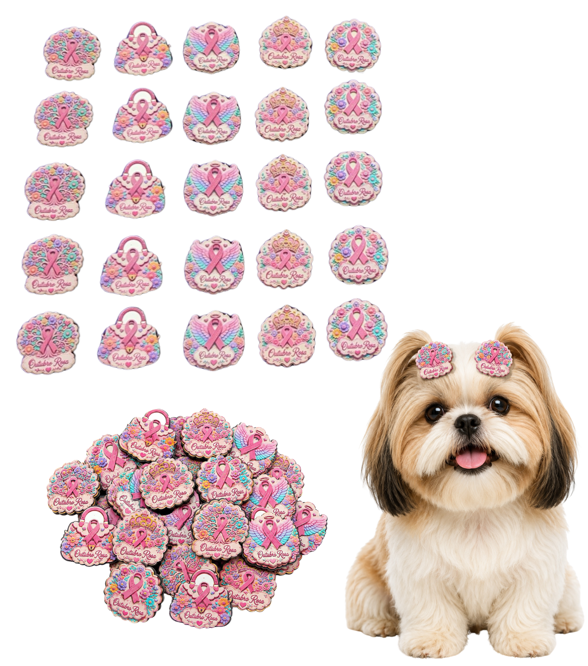 50 Adesivos EVA Outubro Rosa Apoio Pet Shop Cão Banho e Tosa