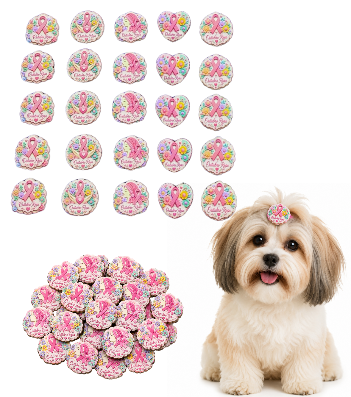 100 Adesivos EVA Outubro Rosa Força Pet Shop Cães Banho Tosa