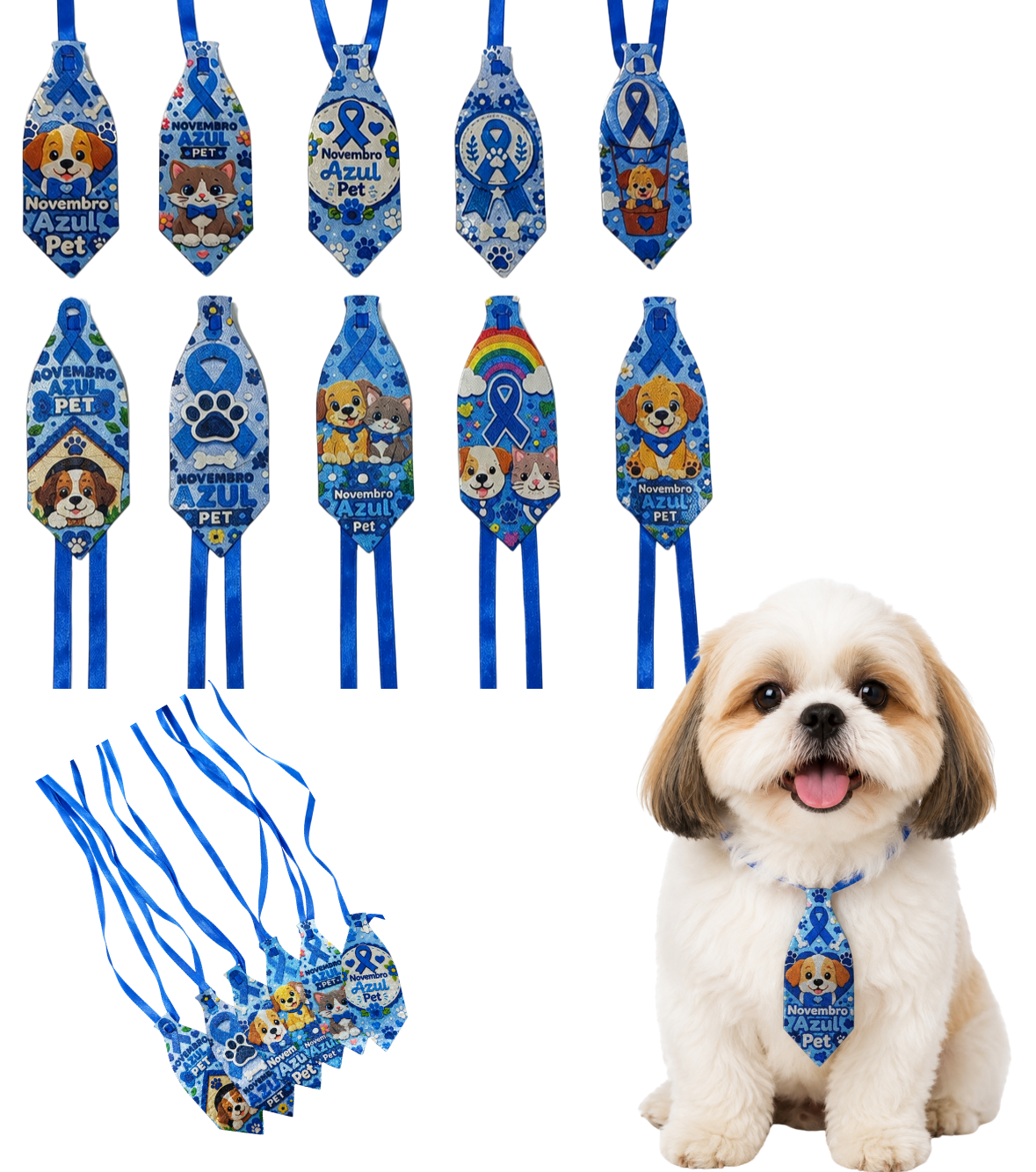 50 Gravatas Sublimada Pet Novembro Azul Cães Pet Shop