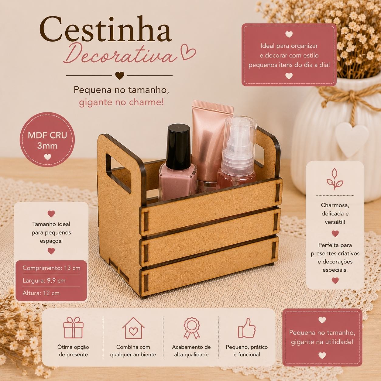 10 Cestinha MDF Desmontável - Festa Personalizada
