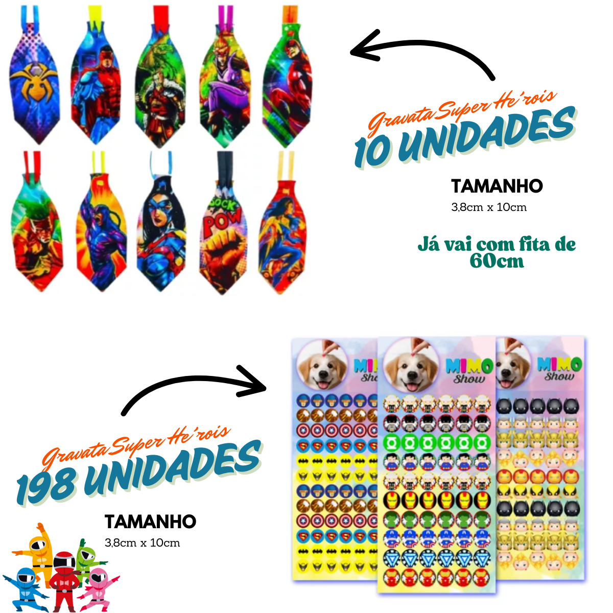 kit 512 Adesivos Laços Bandana Sticker Super Herois  Petshop