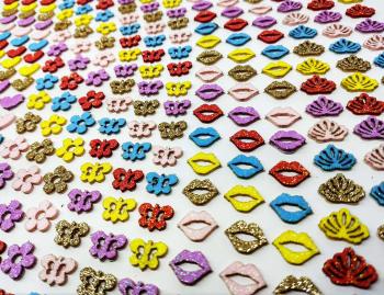 150 Mini Adesivos Pet Piercings Lacinhos Eva Glitter Petshop