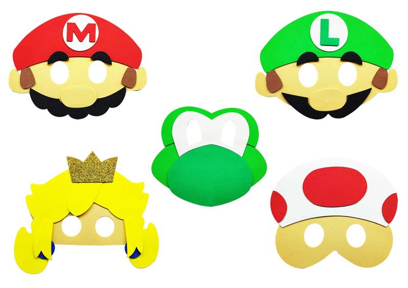 20 Máscara Turma do Mario Fantasia Infantil desenho animado