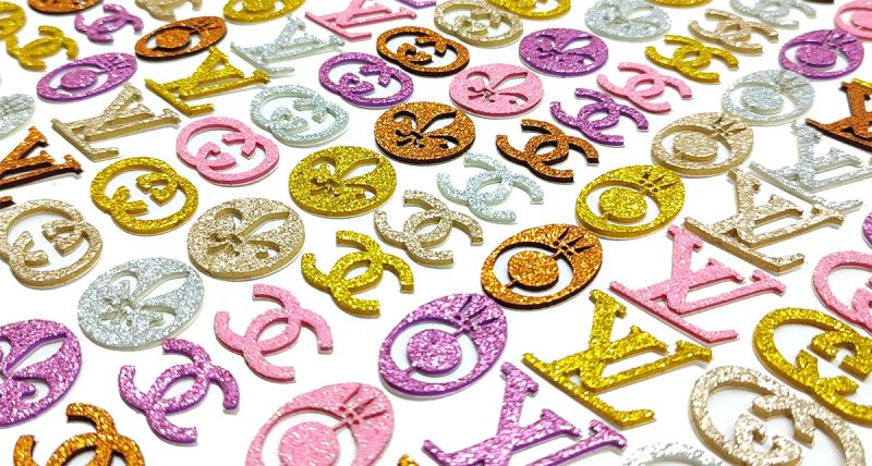 200 Adesivos Pet Coleção GRIFES fêmea glitter Lacinho Pet