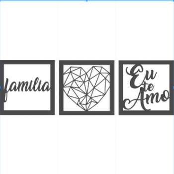 3 Quadro decorativo MDF Familia eu te amo preto semi brilho