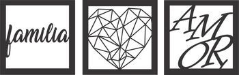 Quadro decorativo MDF Familia amor preto 3 und com adesivo