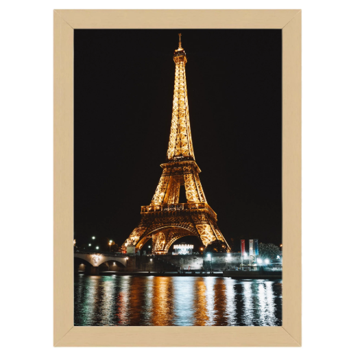 Quadro Decorativo Torre Eiffel Tam A3 Moldura em Madeira(T1) Cor:Natural
