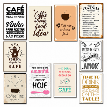 Kit Com 10 Quadros Placa MDF Decoração Cozinha Copa Café
