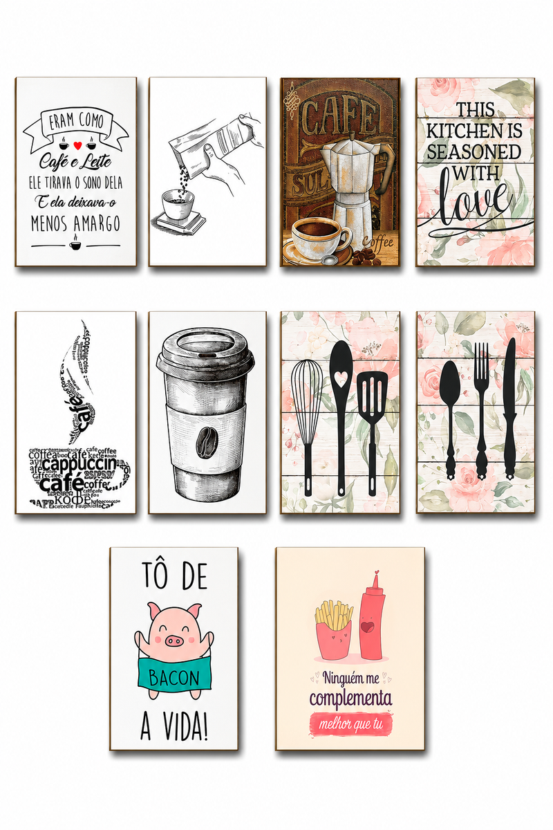 Kit 10 Quadros Decoração MDF 3mm Cozinha Cantinho do Café