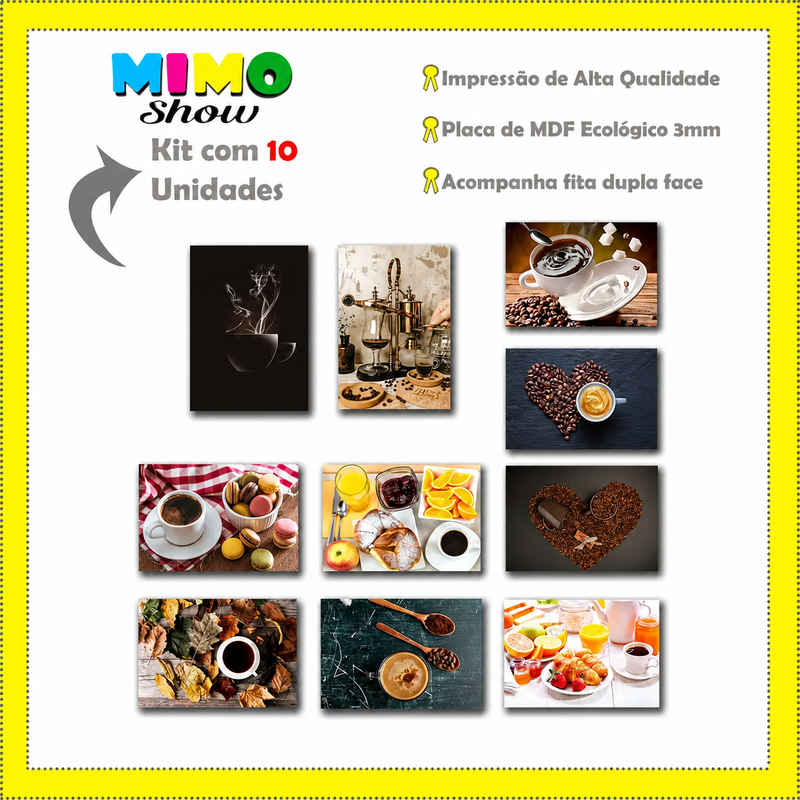 Kit 10 Quadros Decoração Placa MDF Cozinha Cantinho do Café Cor:CZ13
