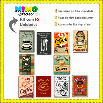 Kit Com 10 Quadros Decoração Parede Placa MDF Café Cozinha Cor:CZ14
