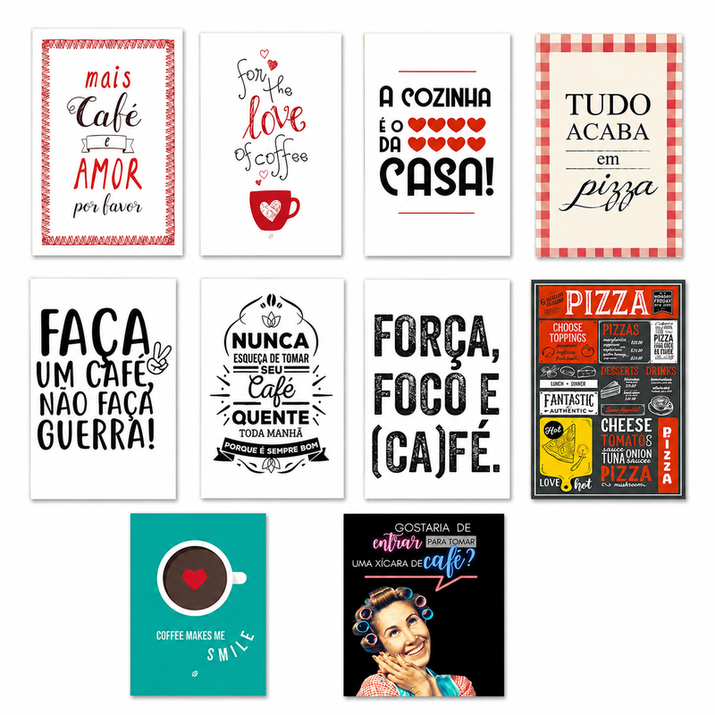Kit Com 10 Quadros Decoração Parede Placa MDF 3mm Cozinha