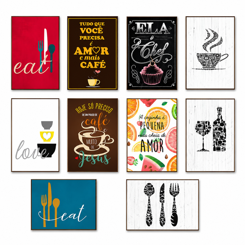 Kit Com 10 Quadros Decoração Parede Placa MDF 3mm Cozinha