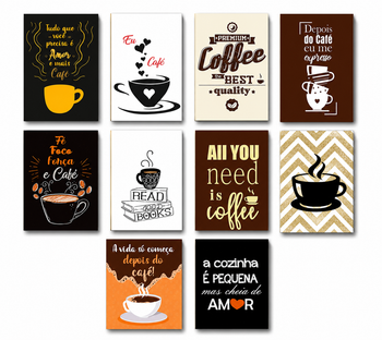 Kit 10 Quadros Decoração Placa MDF Cozinha Restaurante Café