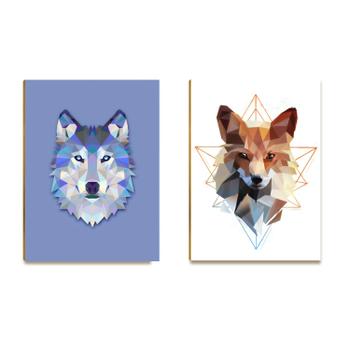 Kit 02 Placas MDF Lobo e Raposa Decoração Parede  Tam A4