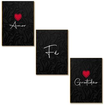 Kit 03 Placas MDF Amor Fé Gratidão Decoração Tam A4  AR5