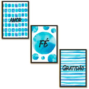 Kit 03 Placas Decor MDF Amor Fé Gratidão Tamanho Tam A4 AR8