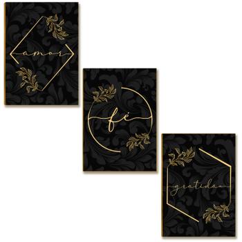Kit 03 Placas Decor MDF Amor Fé Gratidão Tamanho Tam A4 AR7