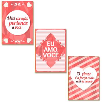 Kit 03 Placas MDF Eu Amo Você Decoração Quadros Tam A4  AR10