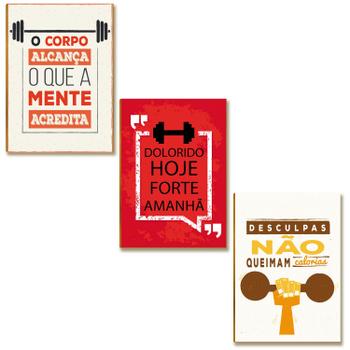 Kit 03 Placas MDF Frases Academia Decoração Tam A4 AC1