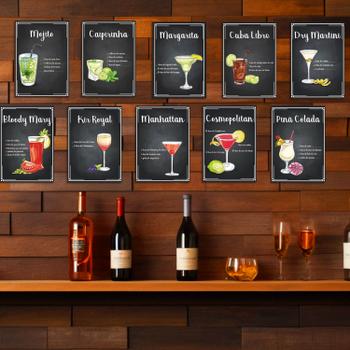 Kit 10 Placas MDF Decoração Drinks e Coquetéis  Tam A4 BE1