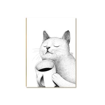 Placa Decorativa MDF Gato e Café Sala Quarto Escritório GT3