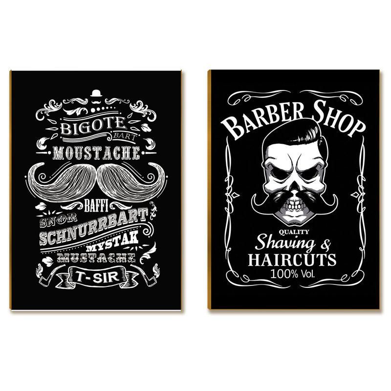 Kit 2 Placas MDF Barbearia Vintage Retrô Decoração A4 BR16