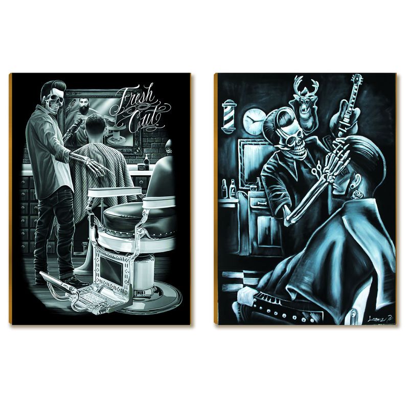 Kit 2 Placas MDF Barbearia Vintage Retrô Decoração A4 BR21