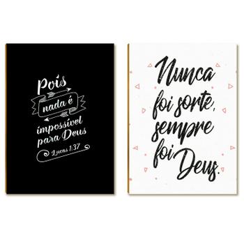 Kit 2 Placas MDF Frases Religiosas Fé Deus Decoração A4 FE6