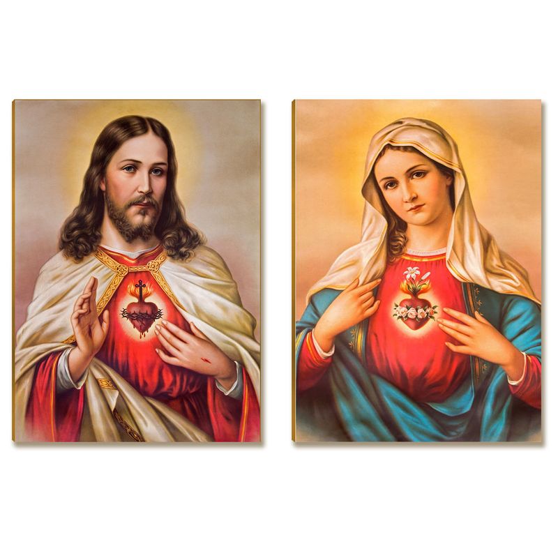 Kit 2 Placas MDF Pintura Sacra Clássica Jesus E Maria FE7