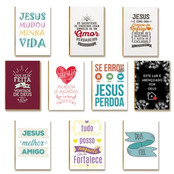 Kit 10 Placas MDF Fé E Motivação Frases Cristãs Bíblica FE20