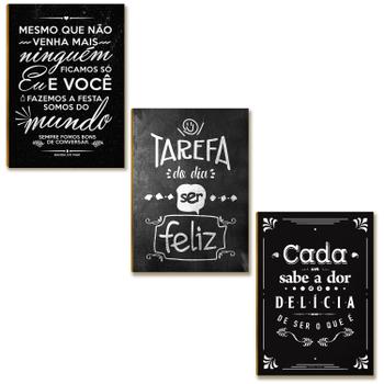 Kit 03 Placas Decorativa MDF Tarefa do Dia Ser Feliz DC10