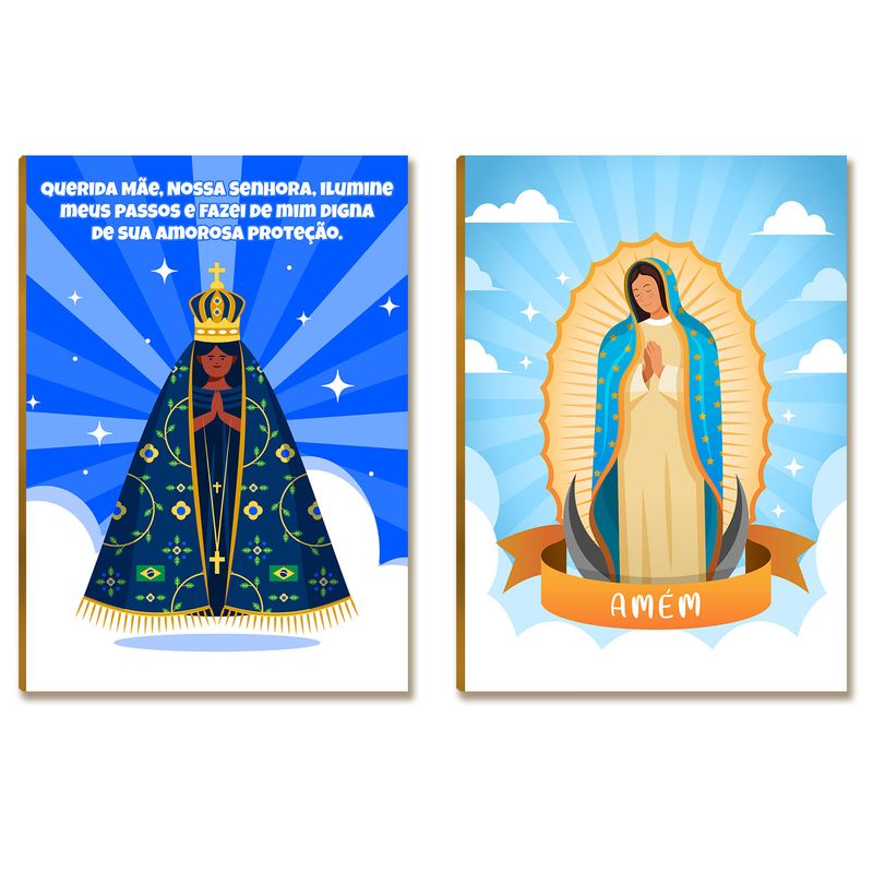 Kit 2 Placas MDF Placa Religiosa Nossa Senhora e Oração FE28