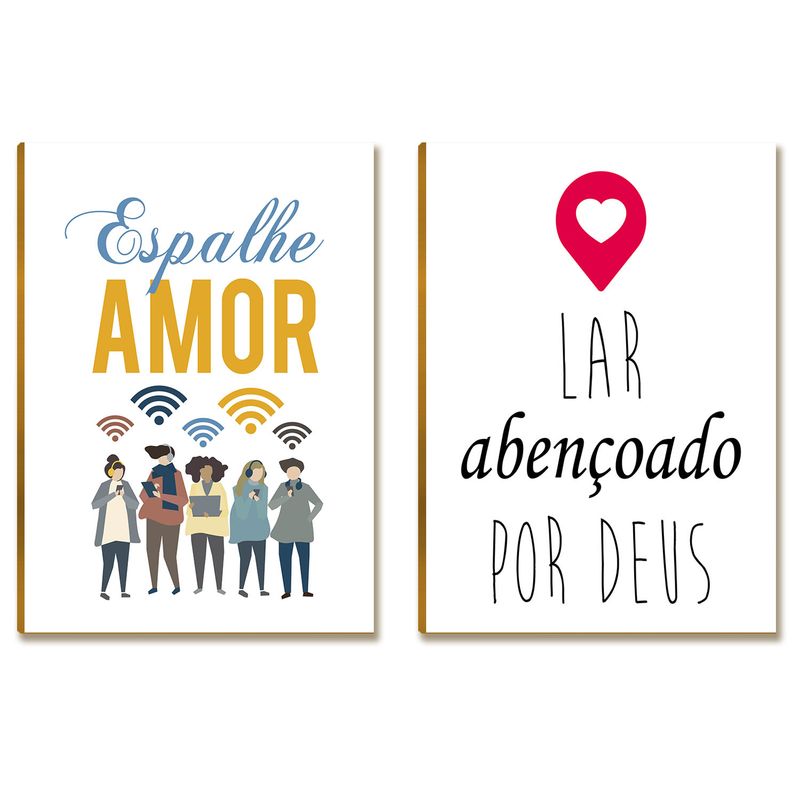 Kit 2 Placas MDF Espalhe Amor Lar Abençoado Decoração FE30