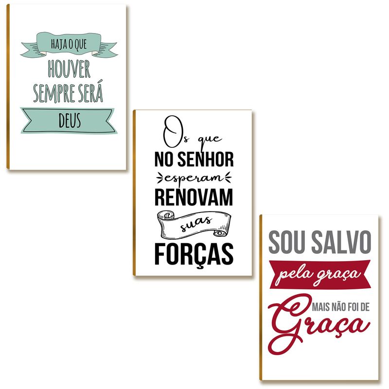 Kit 3 Placas MDF "Sou Salvo Pela Graça" Decoração Fé FE31