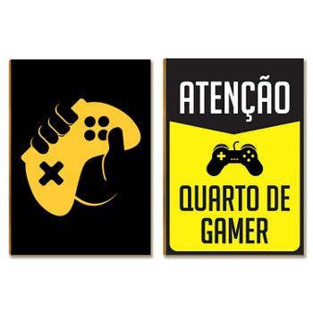 Kit 2 Placas MDF Gamer Frases Inspiração Parede Moderna A4