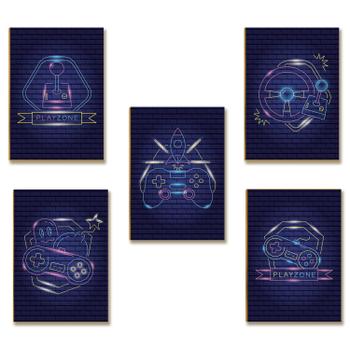 Kit 5 Placas MDF Gamer Setup Cyber Punk Parede Moderna A4