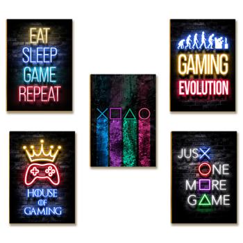 Kit 5 Placas MDF Universo Gamer 28,7x22cm Parede Moderna